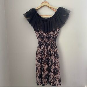 213 industry tulle collar neckline lace print black cream formal dress S